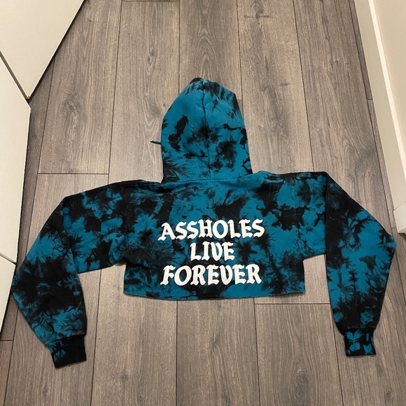 Assholes Lives Forever Tie Dye Cropped Hoodie Size S - Picture 4 of 5